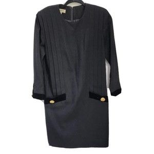VTG Depeche Women's Dress Size 4 Black Gold Button Sheath‎ Long Sleeve Dress